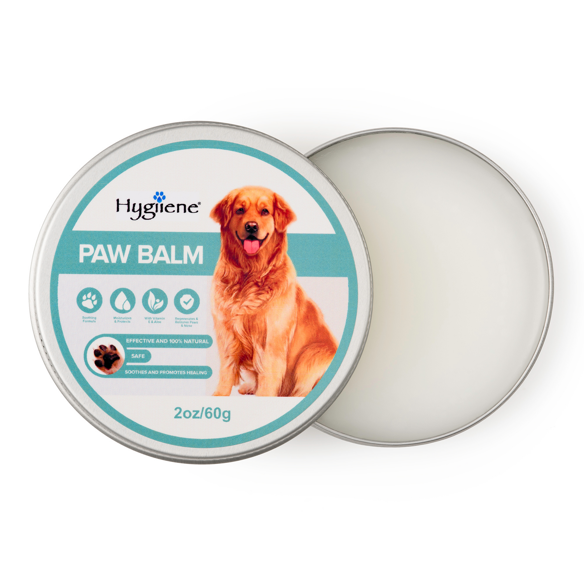 image of open tin of HYGIIENE paw balm 2 oz